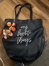 TOTE BAG NAVY. BLUE FAUX LEATHER &quot;MY FAVORITE THINGS&quot; W/ POM POM BAG CHARM - £37.96 GBP