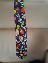 Looney Tunes Men&#39;s Neck Tie with Yosemite Sam Elmer Fudd Tweety Bird Black NWT - £11.48 GBP