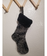 Handmade Crochet Crushed Velvet Christmas Stocking Black Color - £19.08 GBP