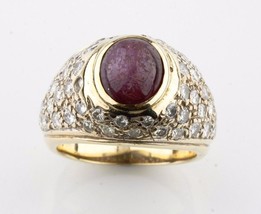 14k Yellow Gold Star Ruby and Diamond Dome Ring Size 5.75 TCW = 2.50 ct - £1,627.91 GBP