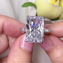Radiant Cut Wedding Engagement Created Diamond Silver Ring 14k White Gold Finish - £43.10 GBP
