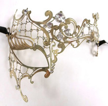 Gold Lady Phantom Laser Cut Venetian Mask Masquerade Metal Filigree Halloween - £10.31 GBP