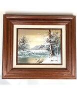 Original Vintage Oil Painting On Canvas Richard Delino MCM Snow Scene La... - $105.00
