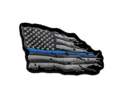 THIN BLUE LINE Tattered B&amp;W American Flag 11.75&quot; x 7.5&quot; iron on Back patch (L30) - £22.36 GBP