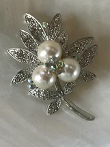 Estate Three Faux Pearl Beads with Aurora Borealis Rhinestone Flower Ove... - £9.69 GBP