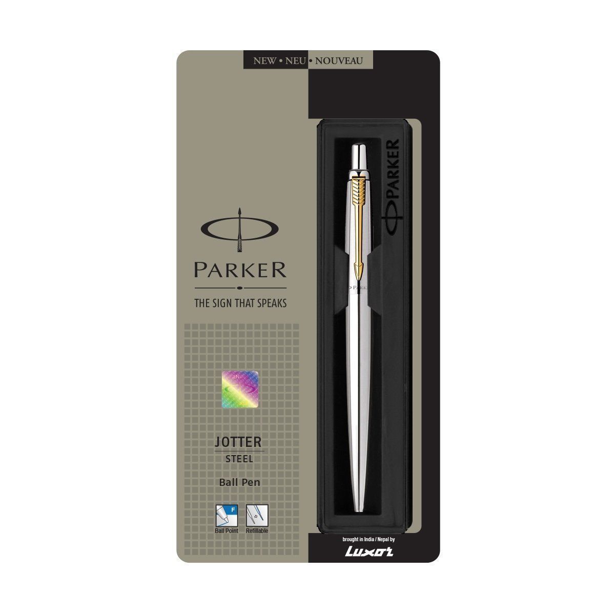 Parker Jotter SS Steel GT Gold Trim Ball Point Pen, Fine Nib, 0.8mm Blue Ink New - £16.48 GBP