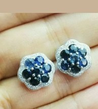 2Ct Round Stunning Simulated Blue Sapphire Flower Earring 14K White Gold Plat... - £32.81 GBP