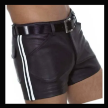 Black Pants Genuine Boxer Sports Zip Lambskin Leather Gym Shorts Men&#39;s - £76.43 GBP+