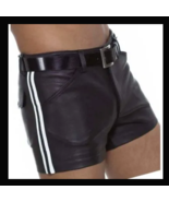 Black Pants Genuine Boxer Sports Zip Lambskin Leather Gym Shorts Men&#39;s - $1,721.01 MXN+