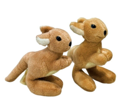 Kangaroos Roos Joeys Plushies Lot of 2 Stuffed Animals Tan 9.5 Inch Korea VTG - £9.96 GBP