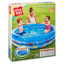 Play Day 3-Ring Inflatable Lil Kids Toddler Swimming Pool ~ Blue w/ Sharks ~ New - £13.14 GBP