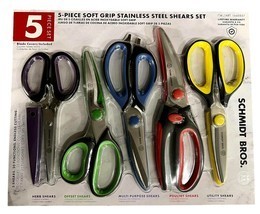 Schmidt Bros Stainless Steel Scissors Set Shears Set 5Pc 20 Functions Soft Grip - £7.90 GBP