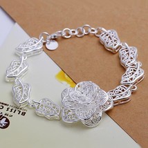New Silver Fashion Women flower Wedding Beautiful cute Bracelet 925 H244 - £6.52 GBP