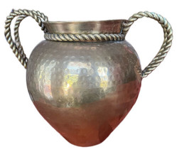 Mid Century Rosenthal Netter Hammered Cooper 10 Inch Vase Twisted Wire Handles - $59.40