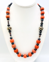 Vintage Southwestern Tribal Orange Bead Black Pearl BOHO Necklace - £24.47 GBP