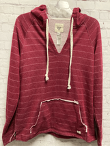 Billabong Womens Pullover Hoodie Pockets Beachy Red White Stiped Pockets... - $27.31