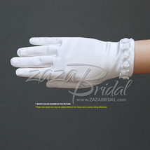 Girl&#39;s Satin Gloves with small Rosebuds Accent Trim - £14.50 GBP