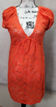 Laundry Dress Women&#39;s Small Orange Eyelet Lace Floral Nylon Short Sleeve V Neck - £20.63 GBP