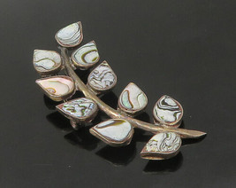 MEXICO 925 Silver - Vintage Abalone Shell Floral Vine Motif Brooch Pin - BP8772 - £42.91 GBP