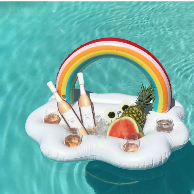 Inflatable Mattress Rainbow Cloud Drink Cup Holder Summer Toys Beach Party Mini - £28.68 GBP