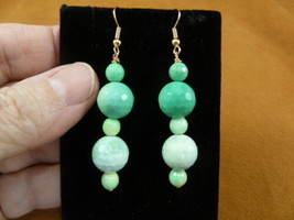 EE397-3 faceted 12 + 6mm green Moss Agate gemstone gold tone dangle earrings - £13.95 GBP