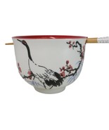 Japanese Crane On Cherry Blossoms Ceramic Donburi Ramen Bowl With Chopst... - $25.86 CAD