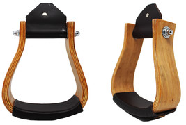 Western Horse 5-1/2&quot; Wide Wooden Saddle Stirrups w/ Leather Tread 51185BR - $41.57