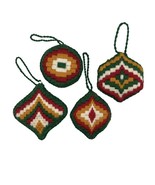 Vintage Bucilla Christmas Needlepoint 4 Ornaments Complete 70s Orange Gr... - €25,53 EUR