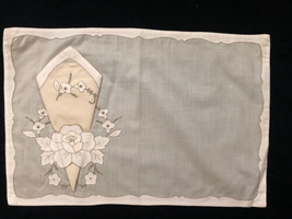 Placemats with pocket napkins vintage cotton cut work beige on beige set of 4 - £15.77 GBP