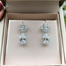 4.20Ct Simulated Diamond Drop/Dangle Earrings 14K White Gold Plated Silver - £77.84 GBP
