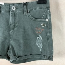 VANILLA STAR Junior&#39;s Cotton Mid-Rise Embroidered Green Denim Shorts NWT 9 - £8.30 GBP