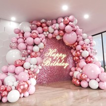 Pink Balloon Arch Kit, 140Pcs Pastel Light Metallic Pink and White Balloons with - £13.48 GBP