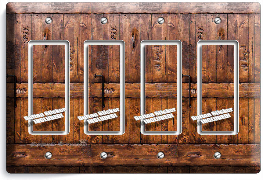 RUSTIC WOOD RANCH BARN DOOR LIGHT 4 GANG GFI SWITCH PLATE ROOM CABIN HOUSE DECOR