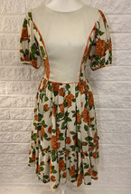 Vintage Handmade 60s Dress Sz M Short Sleeve Midi Swing Dress Cream Floral A9 - £42.02 GBP