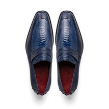 Fangio Classic Penny Loafer Genuine Ostrich Leg & Quill Shoes Denim Blue image 5