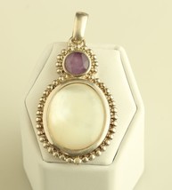 Vintage Sterling Silver WK Whitney Kelly Amethyst and Round MOP Pendant - £59.53 GBP