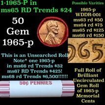 BU penny Lincoln 1c roll, 1965-p 50 pcs Bank Wrapper 50c Uncirculated - $78.21