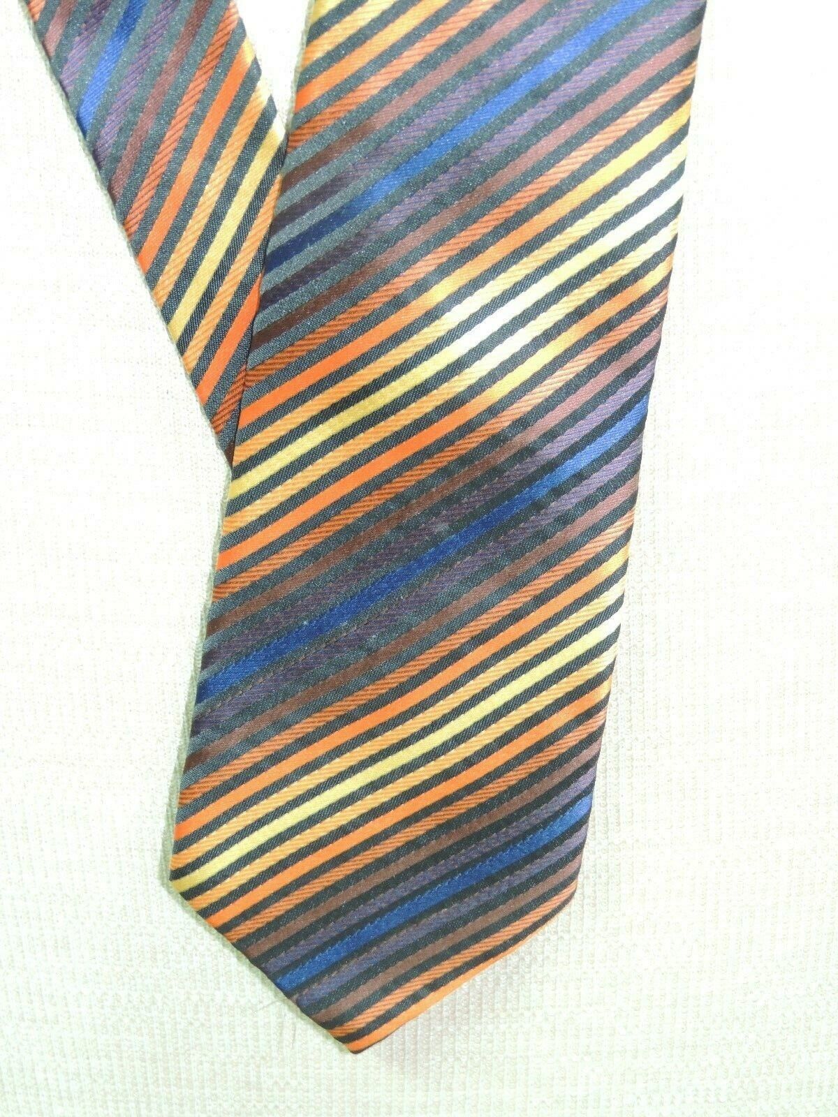 Primary image for Giorgio Armani Italy Neck Tie/Necktie Silk Orange Brown Blue stripes 60"x3.75"