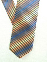 Giorgio Armani Italy Neck Tie/Necktie Silk Orange Brown Blue stripes 60&quot;... - $31.49