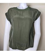 Frame Silk Top Womens XS Green Satin Short Cap Sleeve Pullover Washable ... - €31,91 EUR