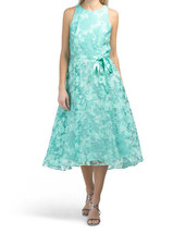 New Tahari Asl Green Floral Lace Belted Fit And Flare Midi Dress Size 14 $208 - £96.90 GBP