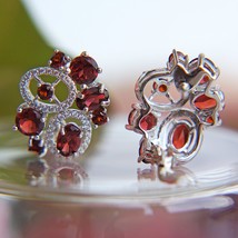 925 Sterling Silver Flower Earrings 6.23Ct Natural Garnet Gemstone Stud Earrings - £56.67 GBP