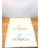 2 Vintage needlepoint Embroidered  Crochet lace Trim Queen Pillow Cases ... - $29.99