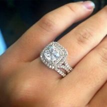 4.20 Ct Lab-Created Diamond Halo Bridal Set Engagement Ring 14K White Gold FN - £75.15 GBP