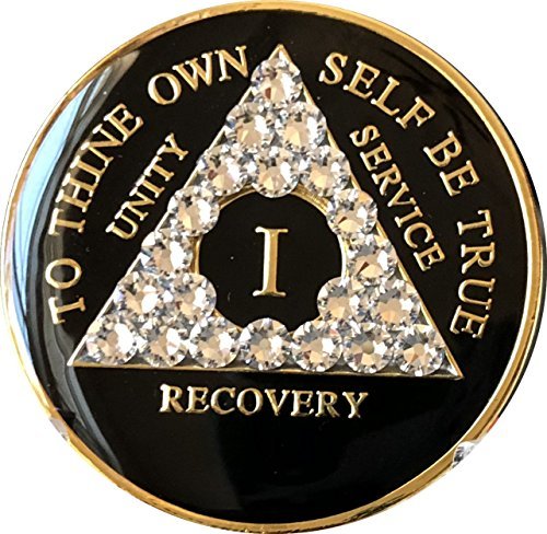1 Year AA Medallion Black Tri-Plate Color Swarovski Crystal Diamond Like Chip