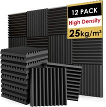 1&quot; X 12&quot; X 12&quot; (12 Pack) Black Foneso Acoustic Panels Are High Density - £27.06 GBP