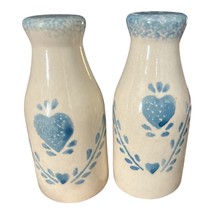 Hand-Painted Ceramic Salt &amp; Pepper Shakers – Blue &amp; White Heart Design - $18.70