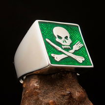 Perfectly crafted Men&#39;s Chef Skull Ring Knife and Fork green - Sterling Silver - £65.95 GBP