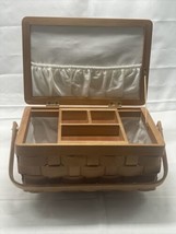 Vtg 1960&#39;s Wood Weave Purse Travel Case/ Sewing Basket 5” X 6” X 10” Organizer - £20.18 GBP