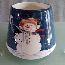 Home Interior Christmas Candle Shade Topper Jar Snowman Couple Ceramic - £8.49 GBP